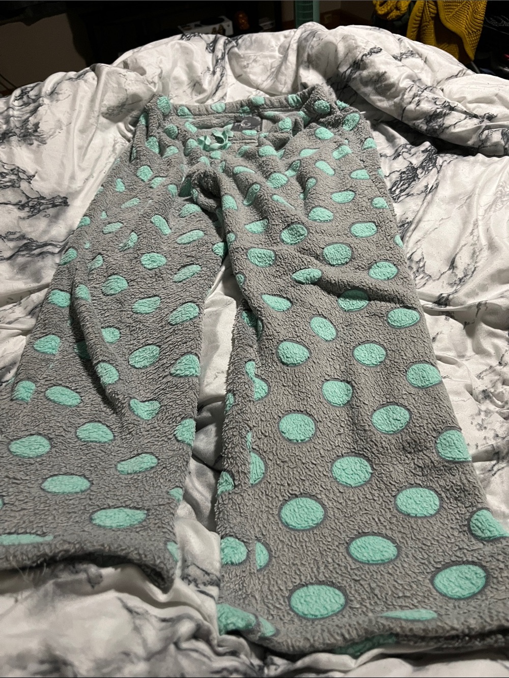 Pj Couture Gray Fleece Pajama Pants with Mint Polka Dots